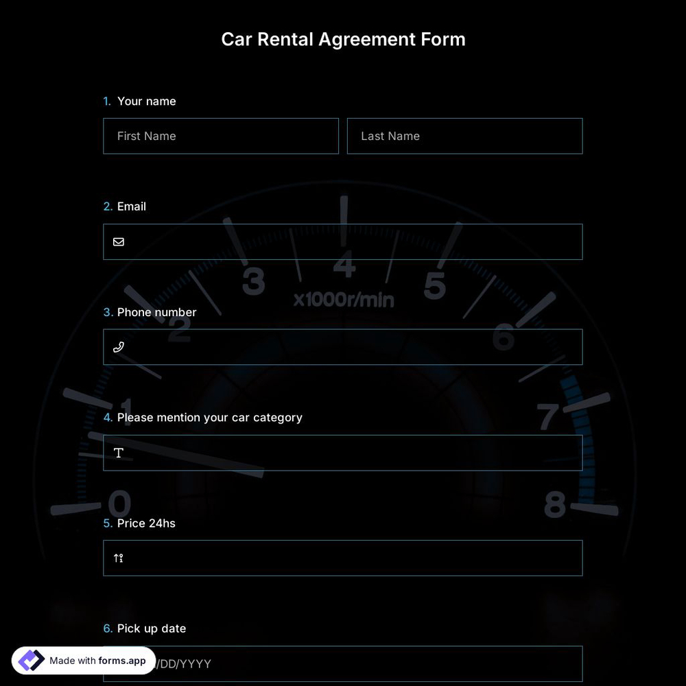 Car Rental Agreement Form Template