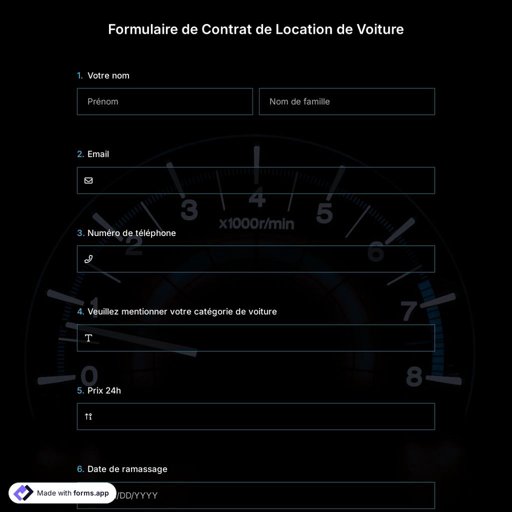 Formulaire de Contrat de Location de Voiture