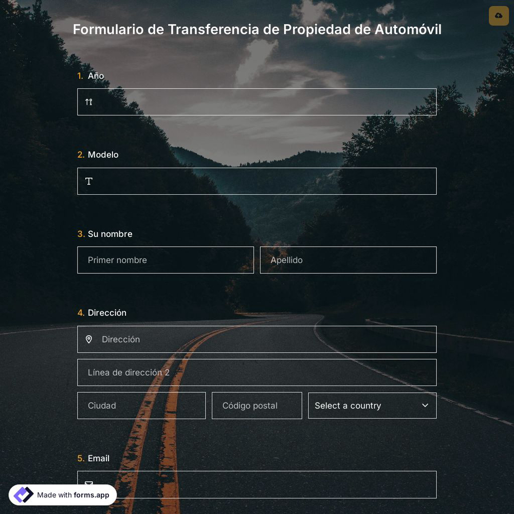 Formulario de Transferencia de Propiedad de Automóvil