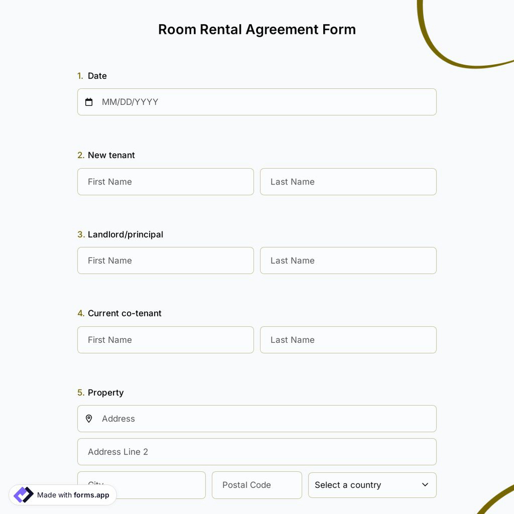 Room Rental Agreement Form Template