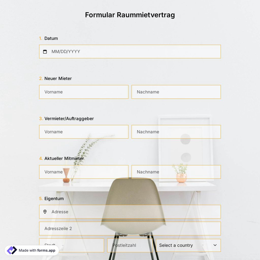 Formular Raummietvertrag