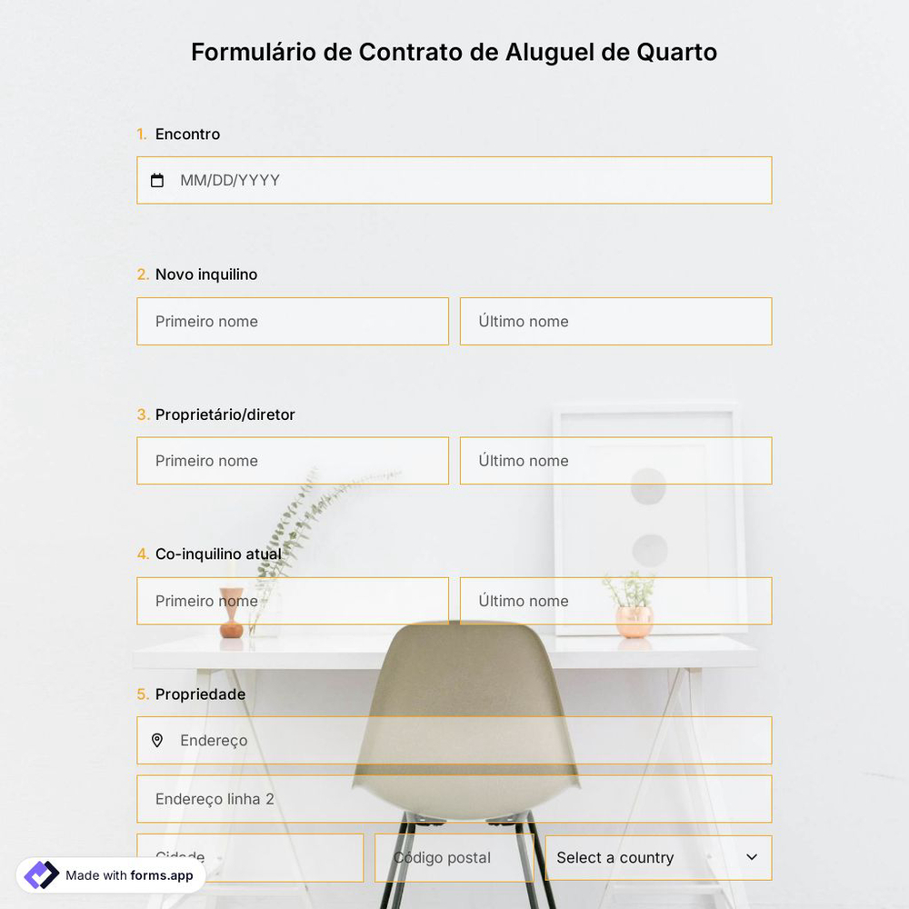 Formulário de Contrato de Aluguel de Quarto