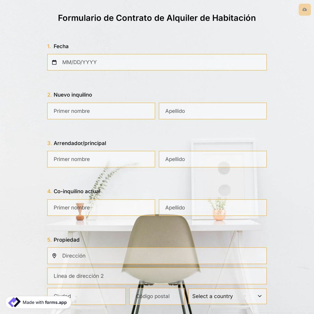 Plantilla de Formulario de Contrato de Alquiler de Habitación