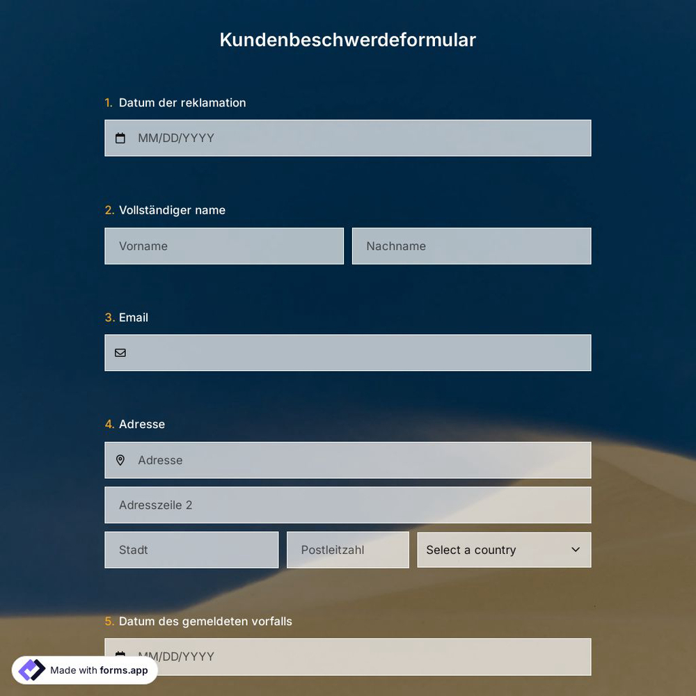 Kundenbeschwerdeformular