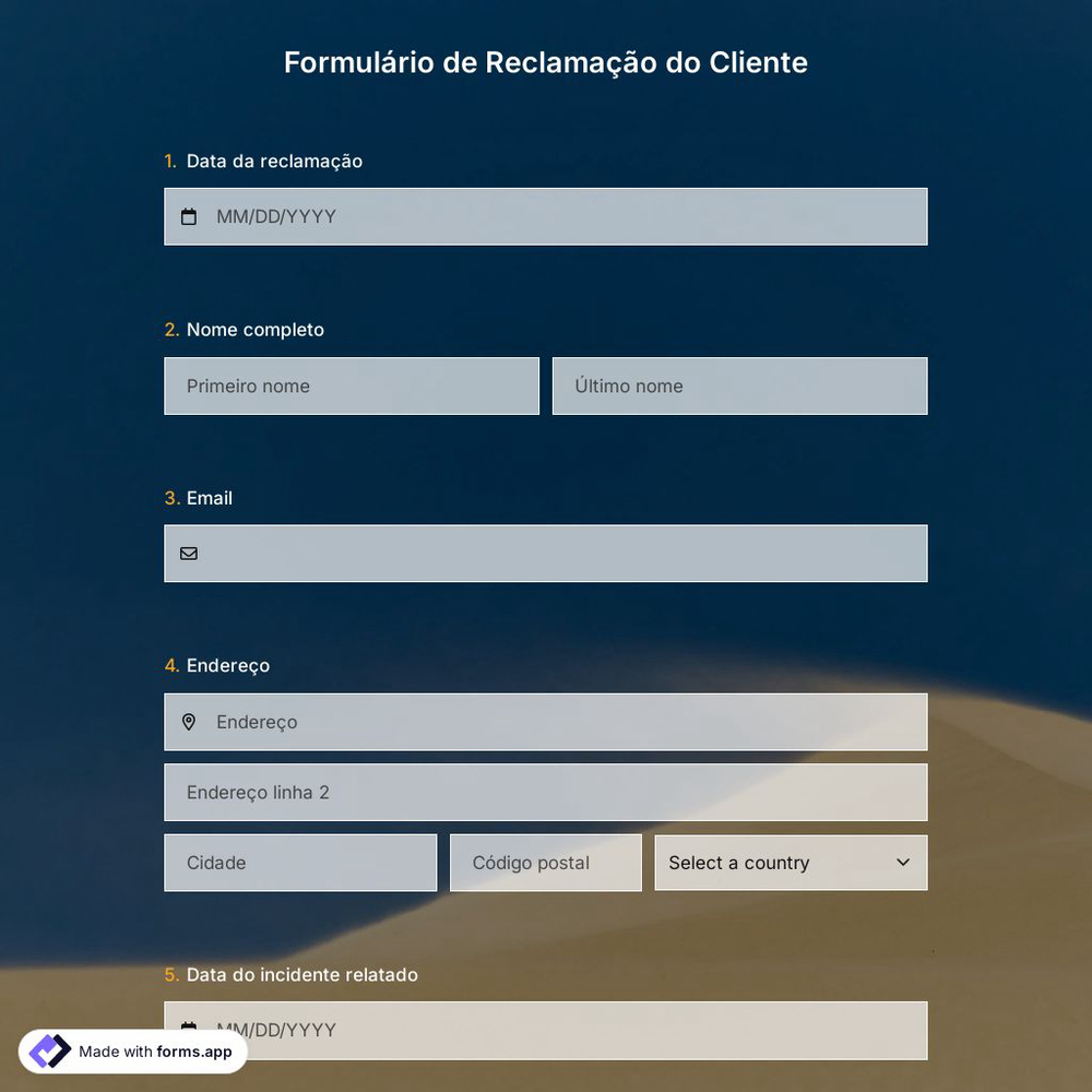 Formulário de Reclamação do Cliente