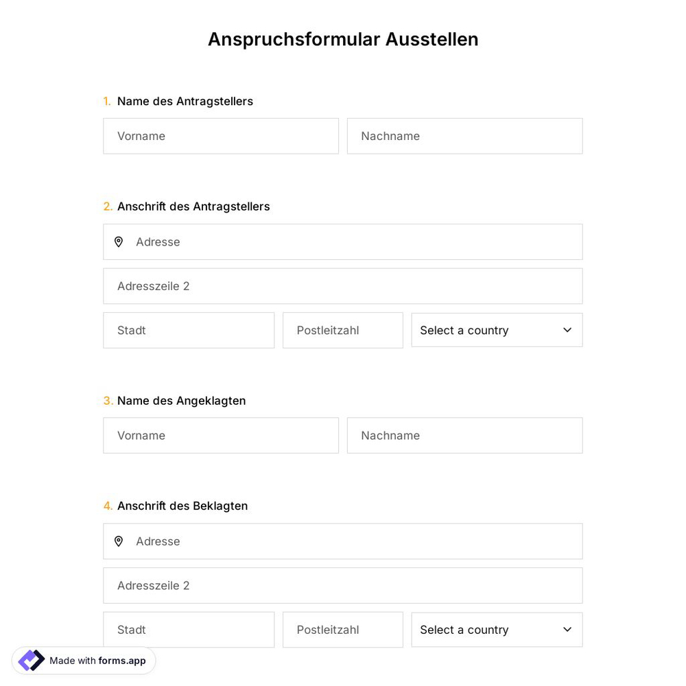 Anspruchsformular Ausstellen
