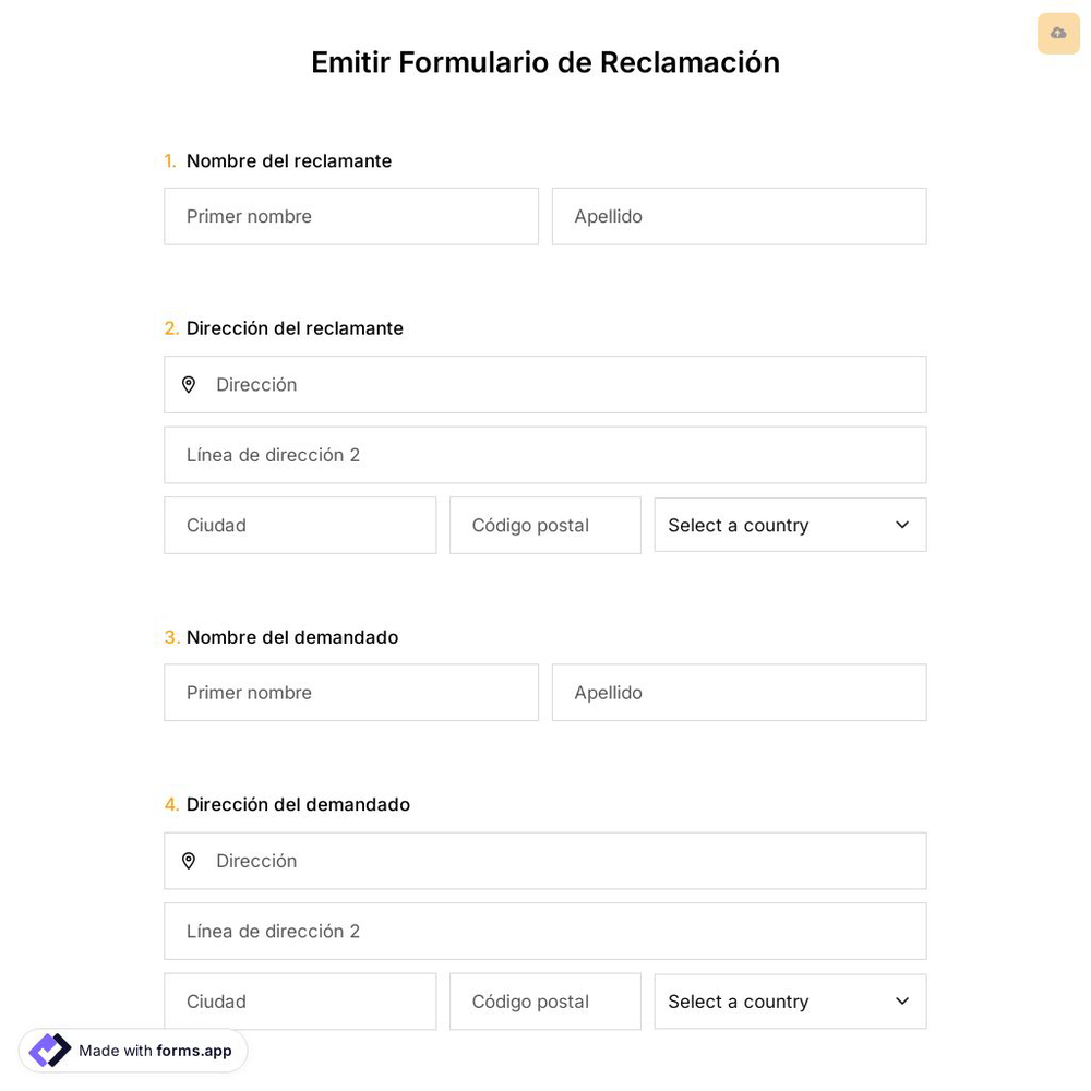 Plantilla de Emitir Formulario de Reclamación