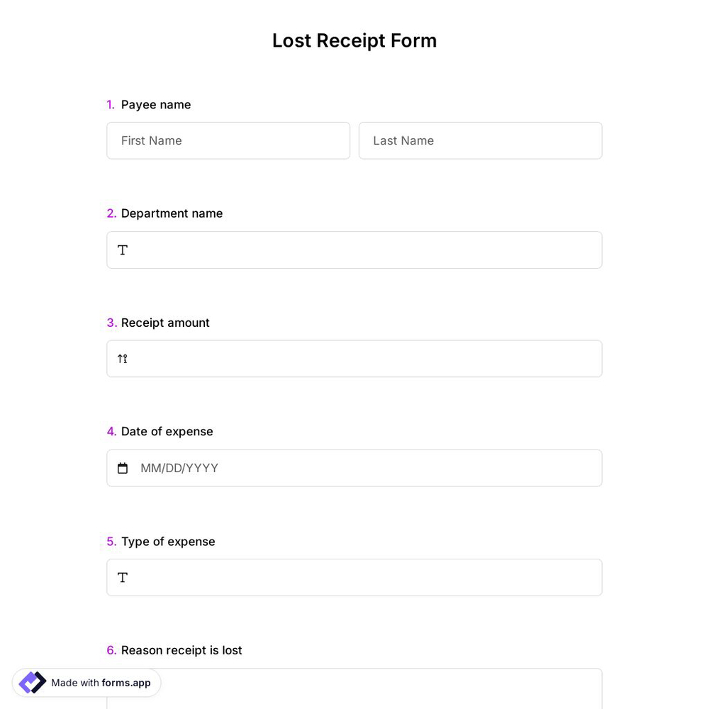 Lost Receipt Form Template