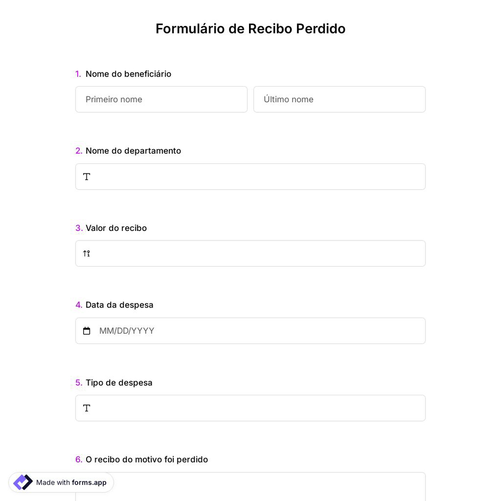 Formulário de Recibo Perdido