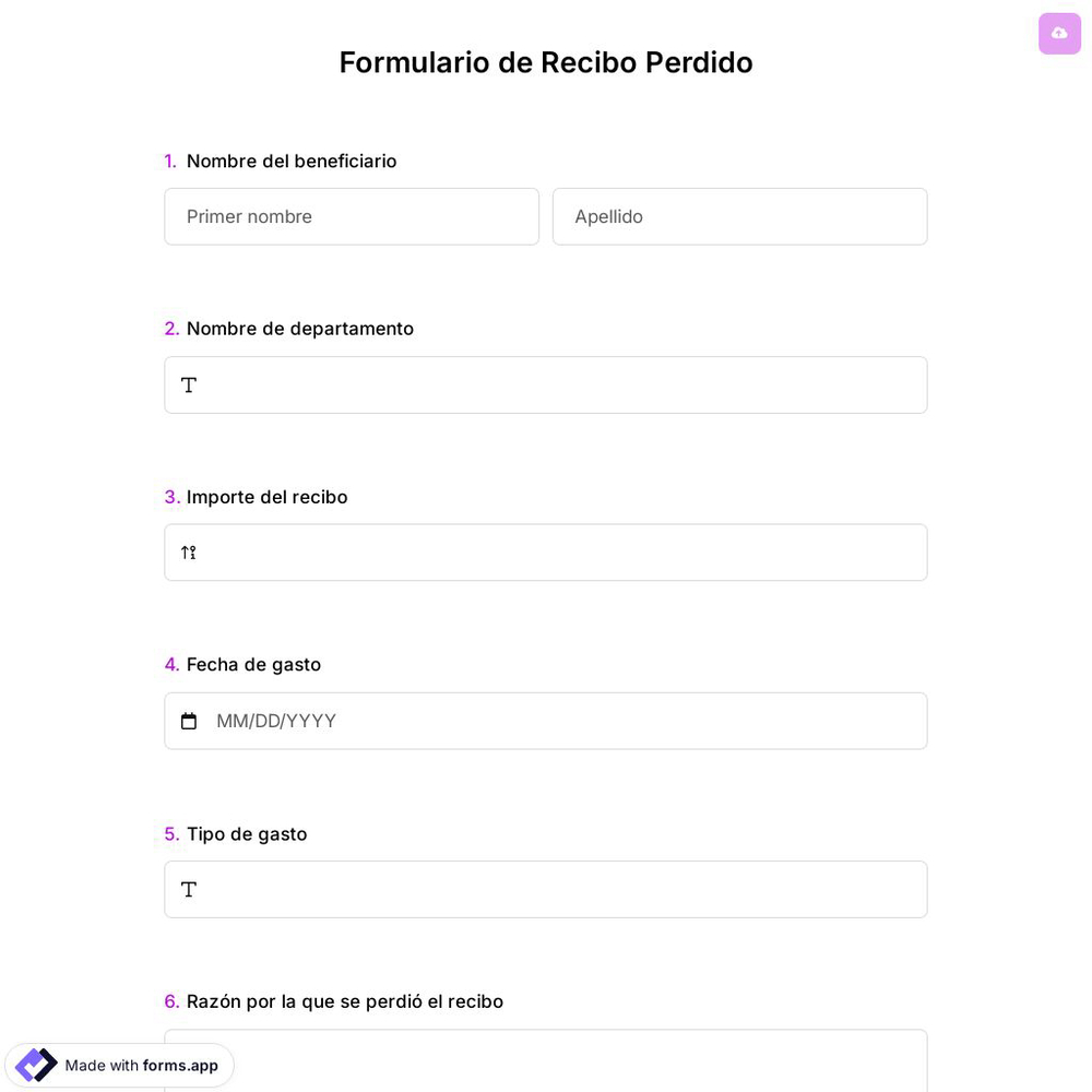 Plantilla de Formulario de Recibo Perdido