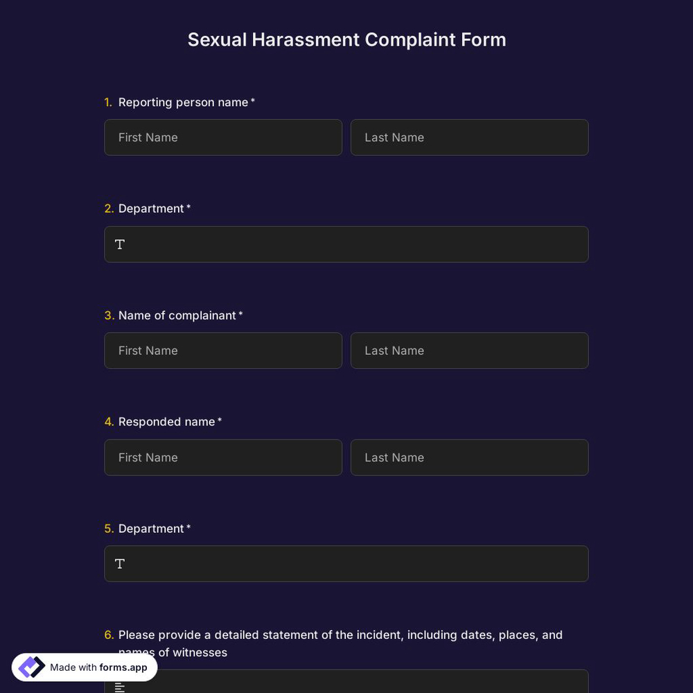 Sexual Harassment Complaint Form Template