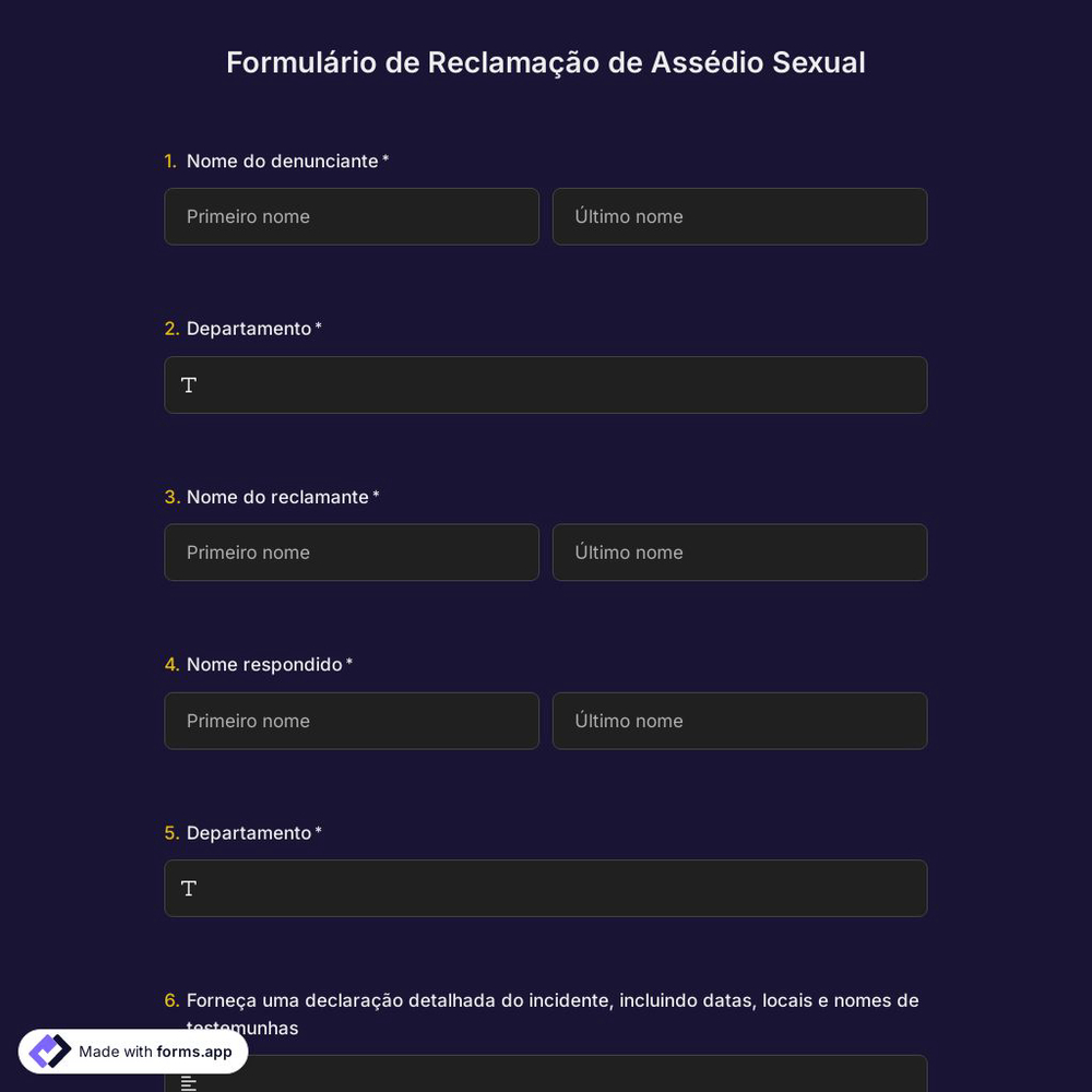 Formulário de Reclamação de Assédio Sexual