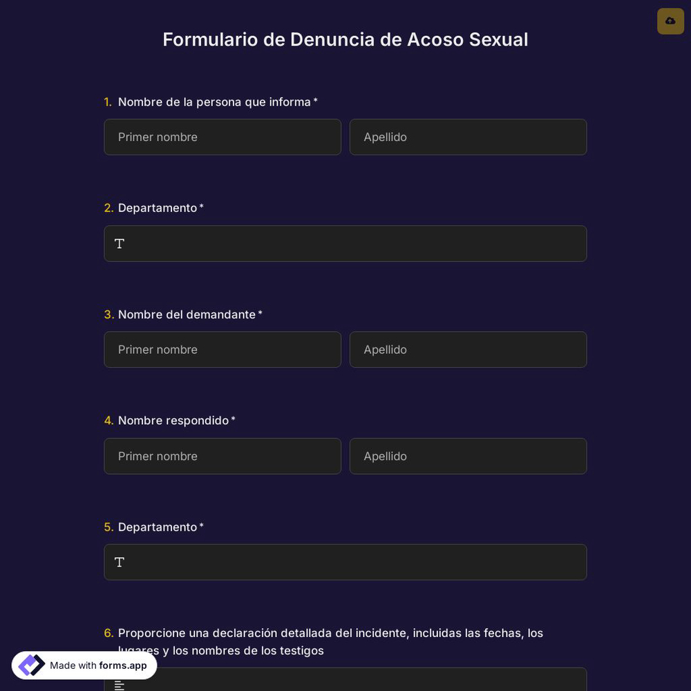 Plantilla de Formulario de Denuncia de Acoso Sexual