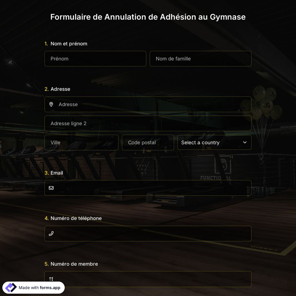 Formulaire de Annulation de Adhésion au Gymnase