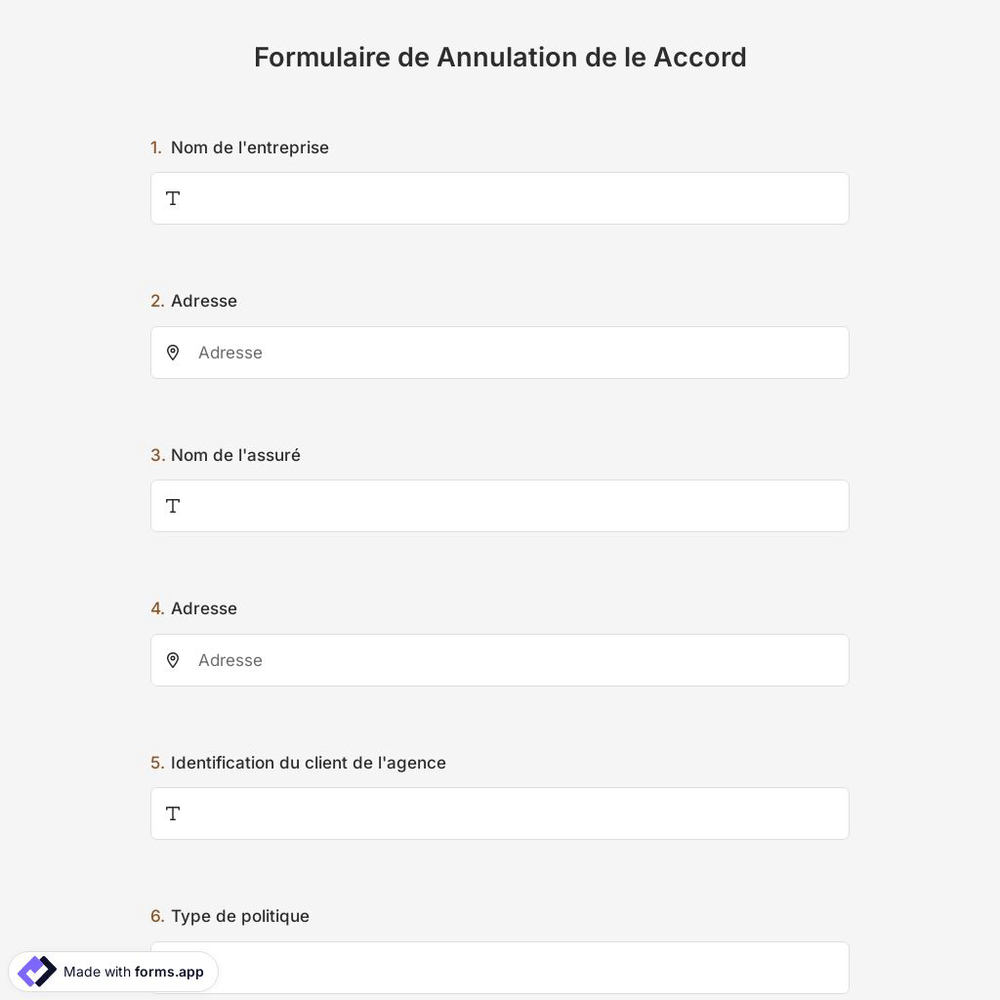 Formulaire de Annulation de le Accord
