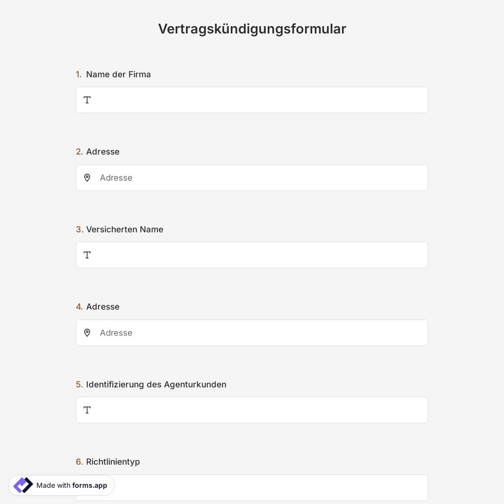 Vertragskündigungsformular