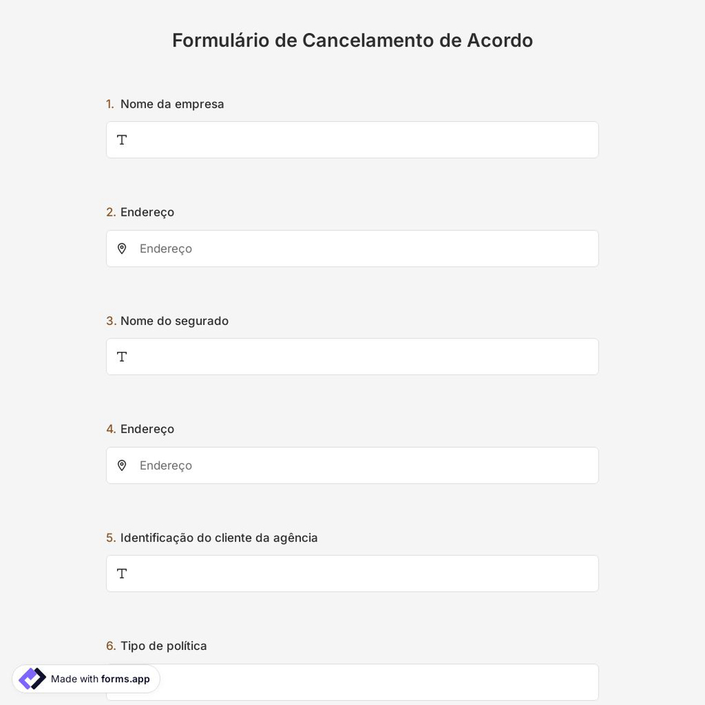 Formulário de Cancelamento de Acordo