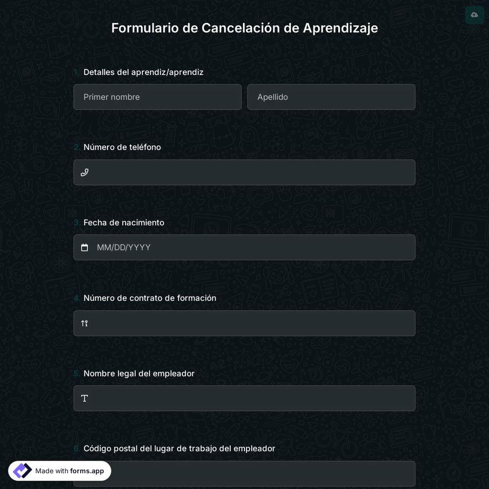 Plantilla de Formulario de Cancelación de Aprendizaje