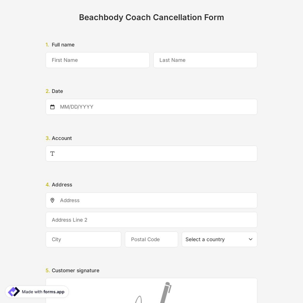 Beachbody Coach Cancellation Form Template