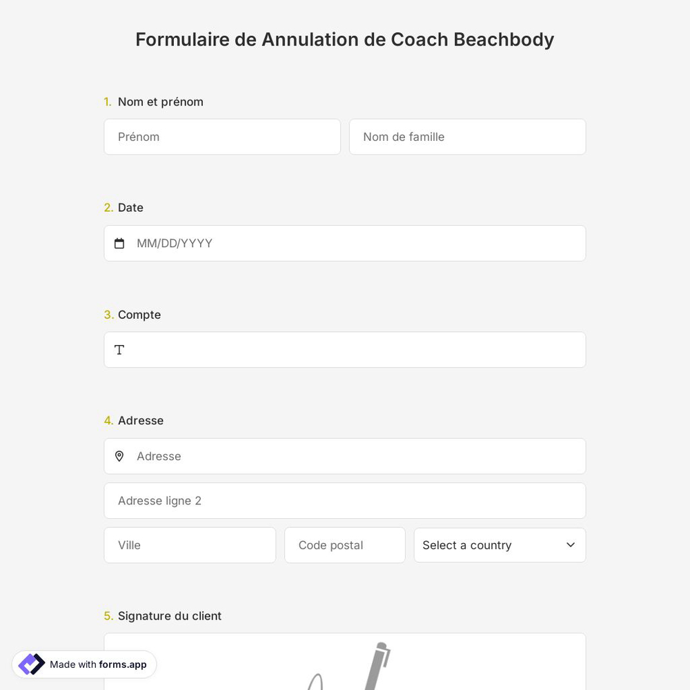 Formulaire de Annulation de Coach Beachbody