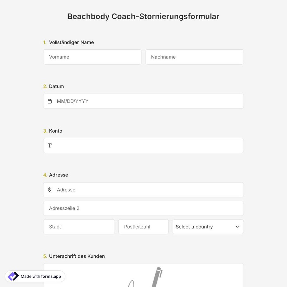 Beachbody Coach-Stornierungsformular