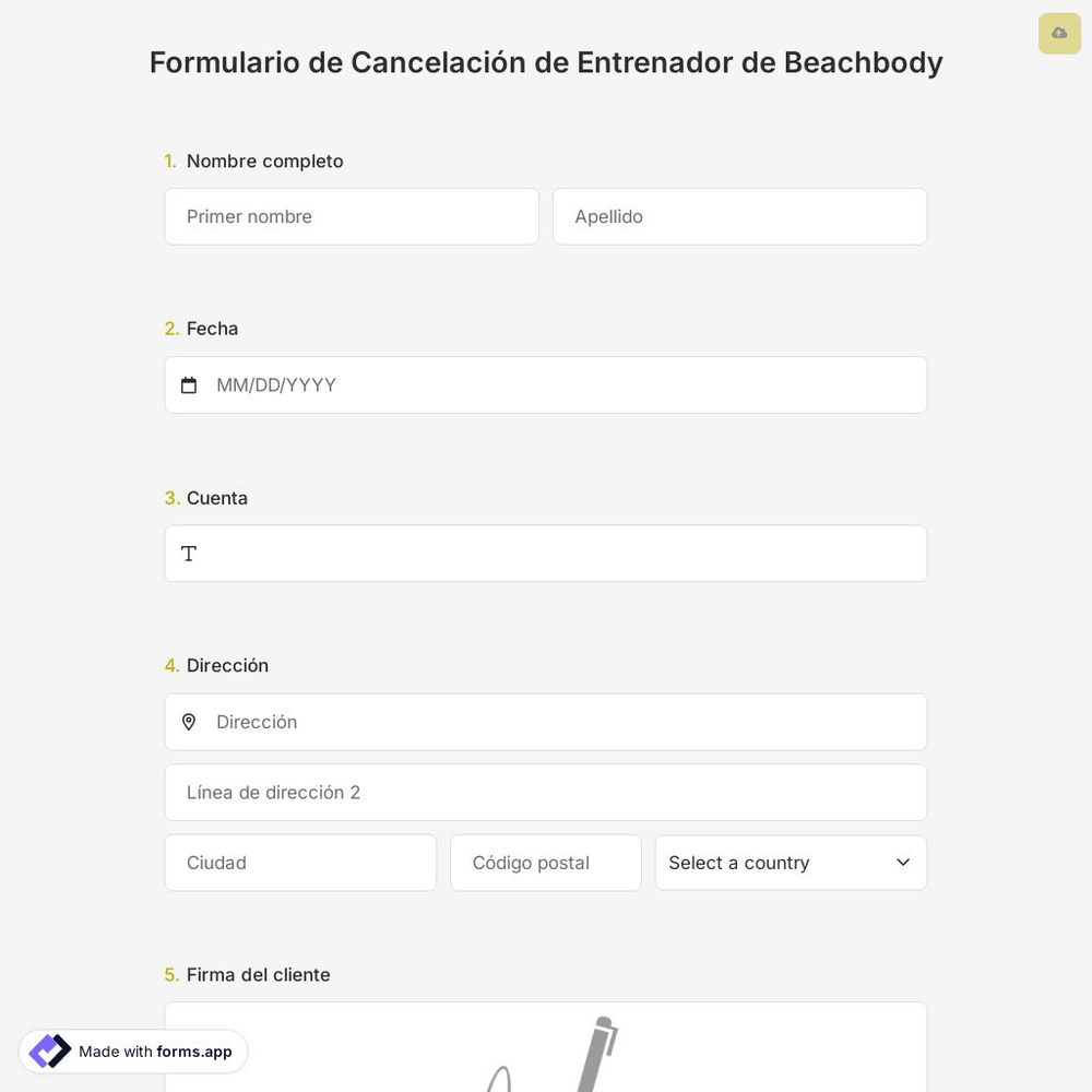 Plantilla de Formulario de Cancelación de Entrenador de Beachbody