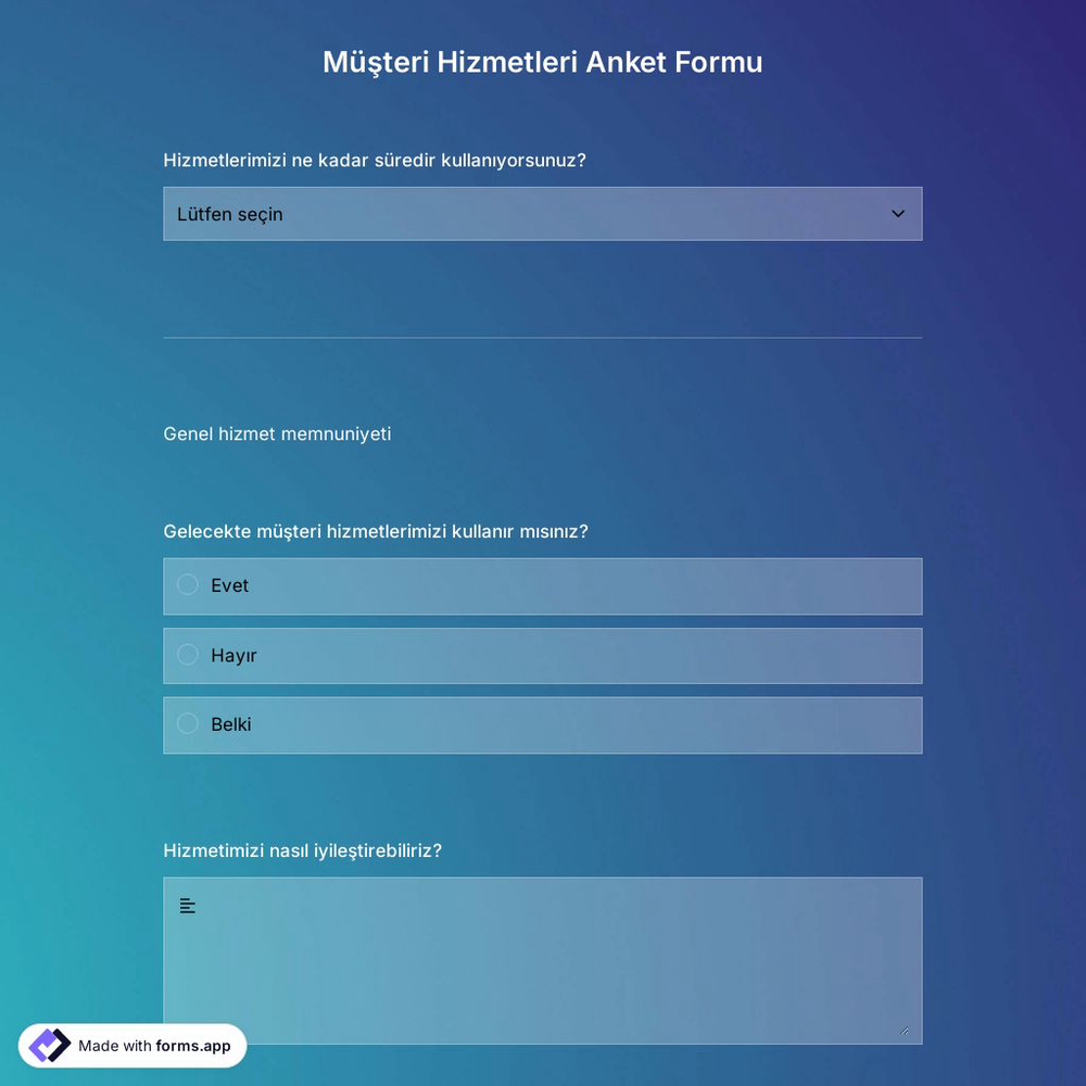 Müşteri Hizmetleri Anket Formu Şablonu
