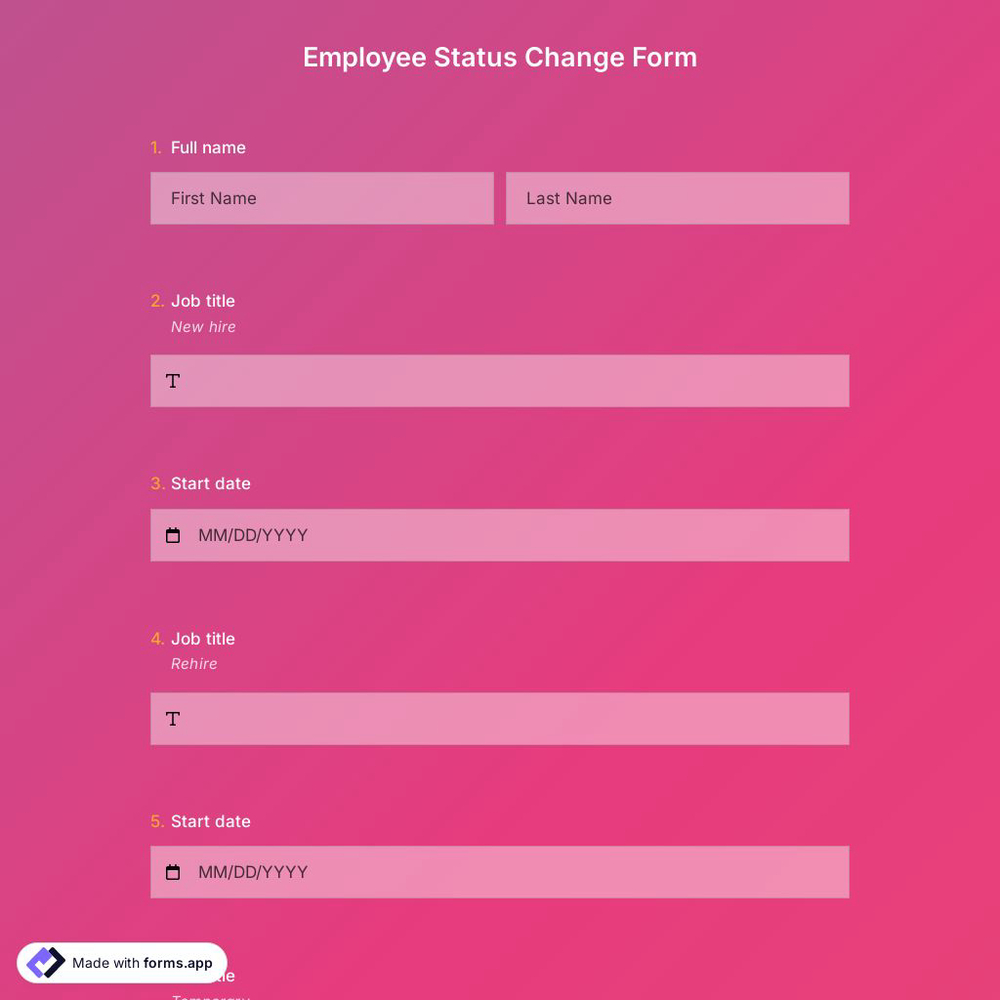 Employee Status Change Form Template
