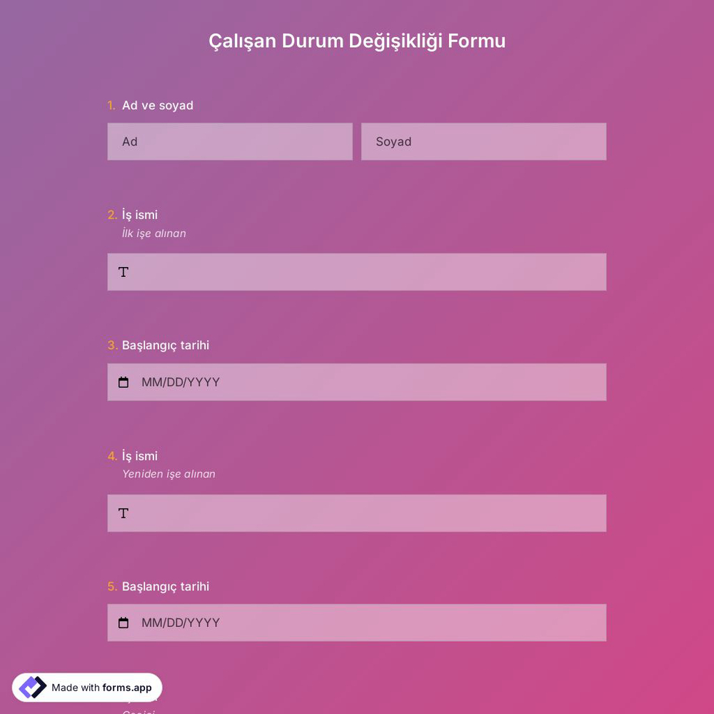Çalışan Durum Değişikliği Formu Şablonu