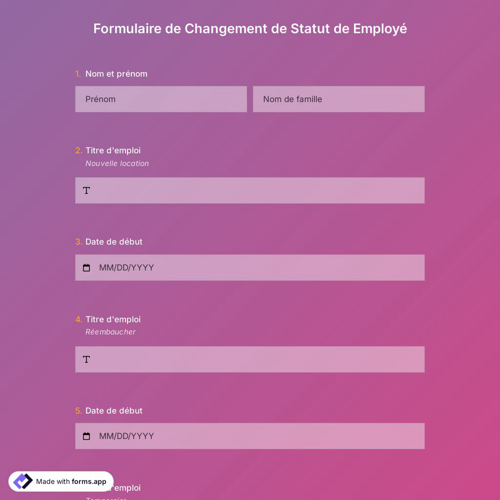 Formulaire de Changement de Statut de Employé 