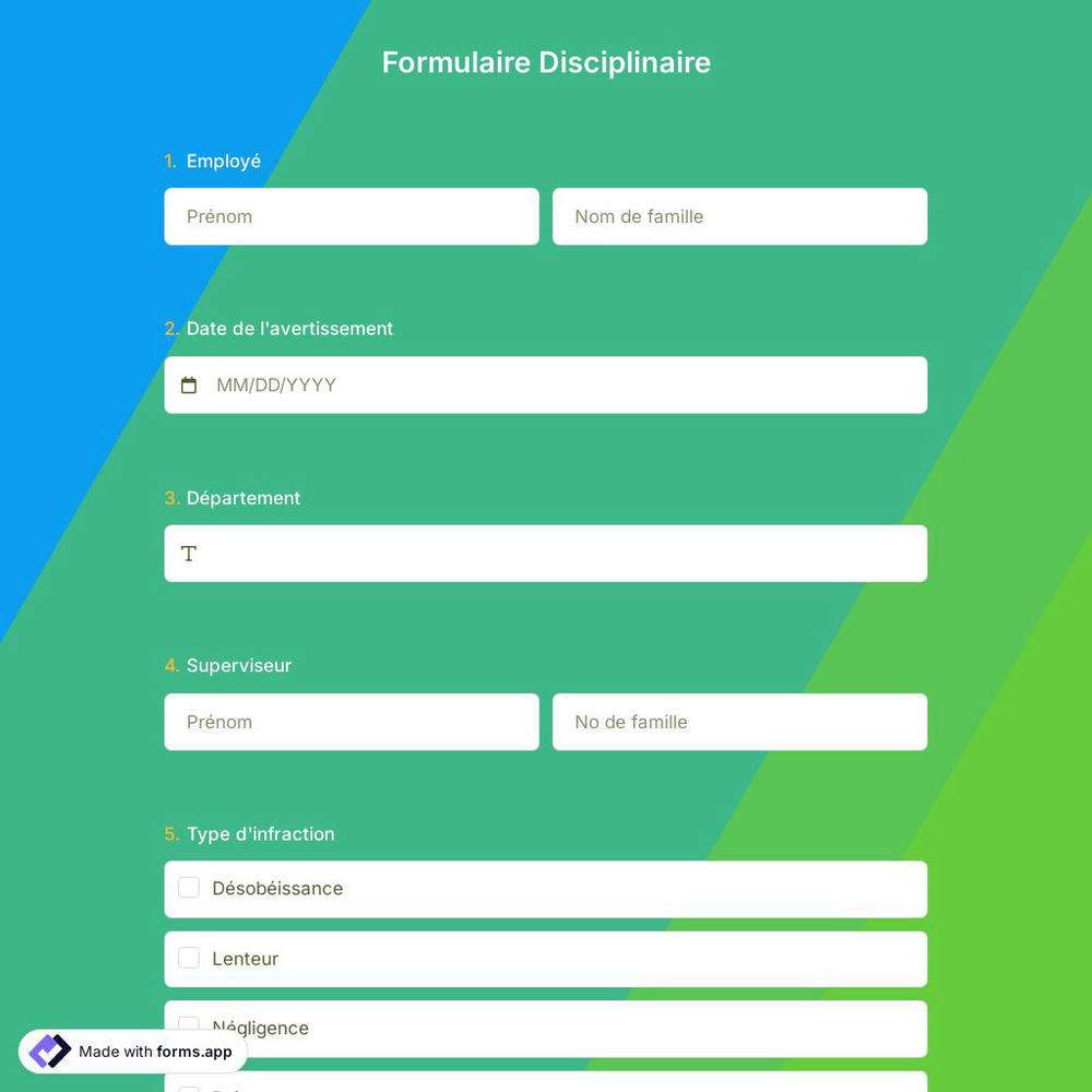 Formulaire Disciplinaire