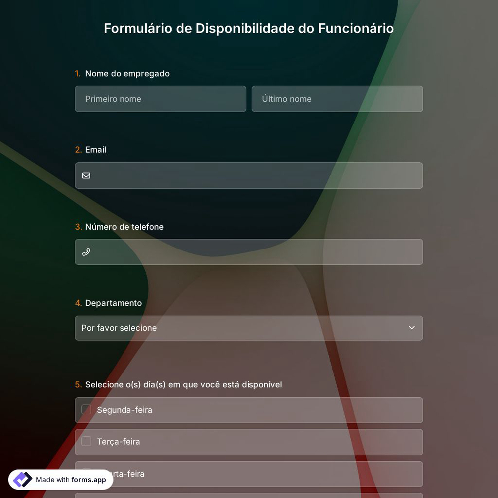 Formulário de Disponibilidade do Funcionário