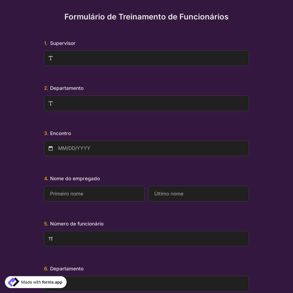 Formulário de Treinamento de Funcionários
