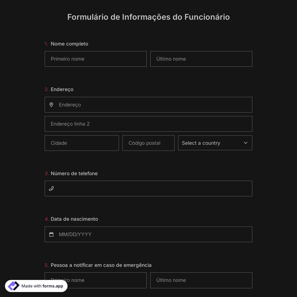 Formulário de Informações do Funcionário 