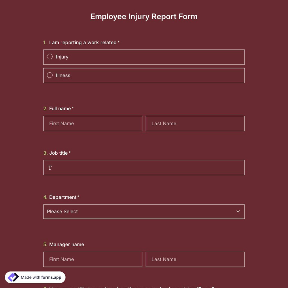 Employee Injury Form Template