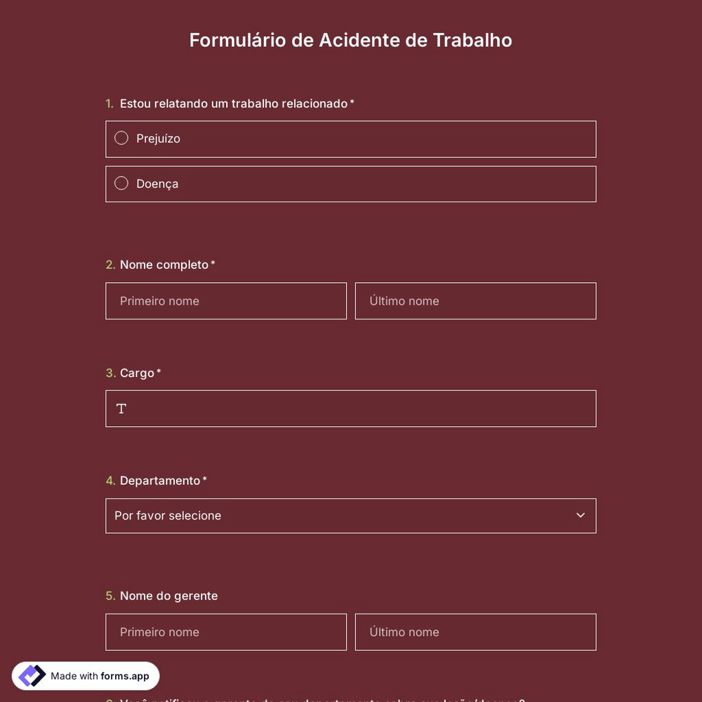Formulário de Acidente de Trabalho