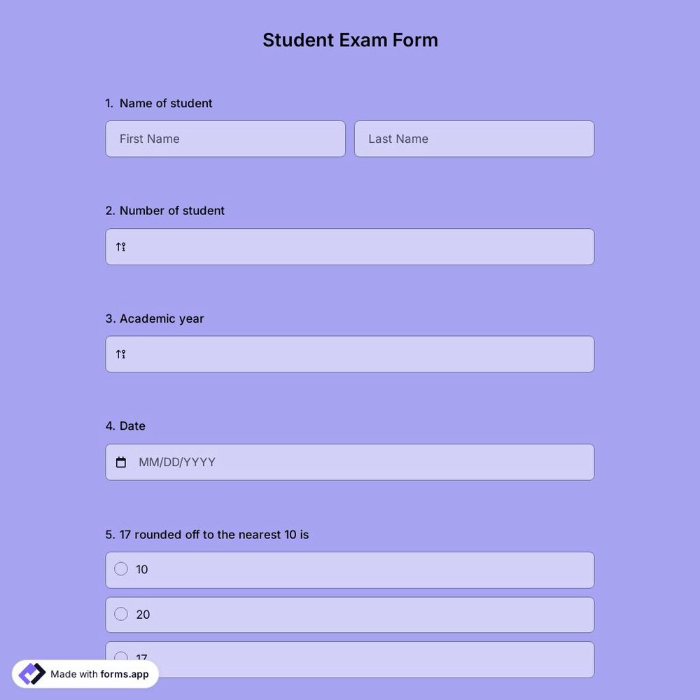 Student Exam Form Template