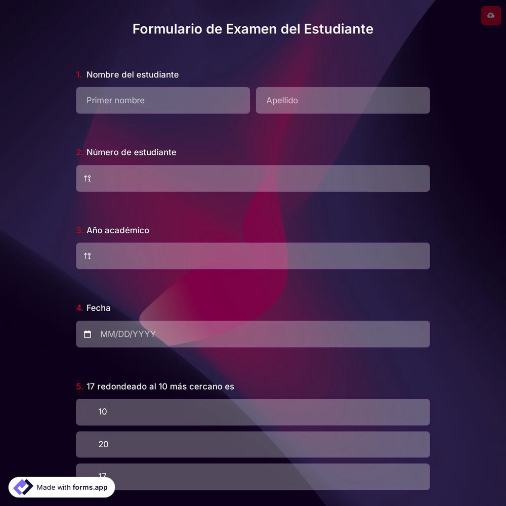 Plantilla de Formulario de Examen del Estudiante