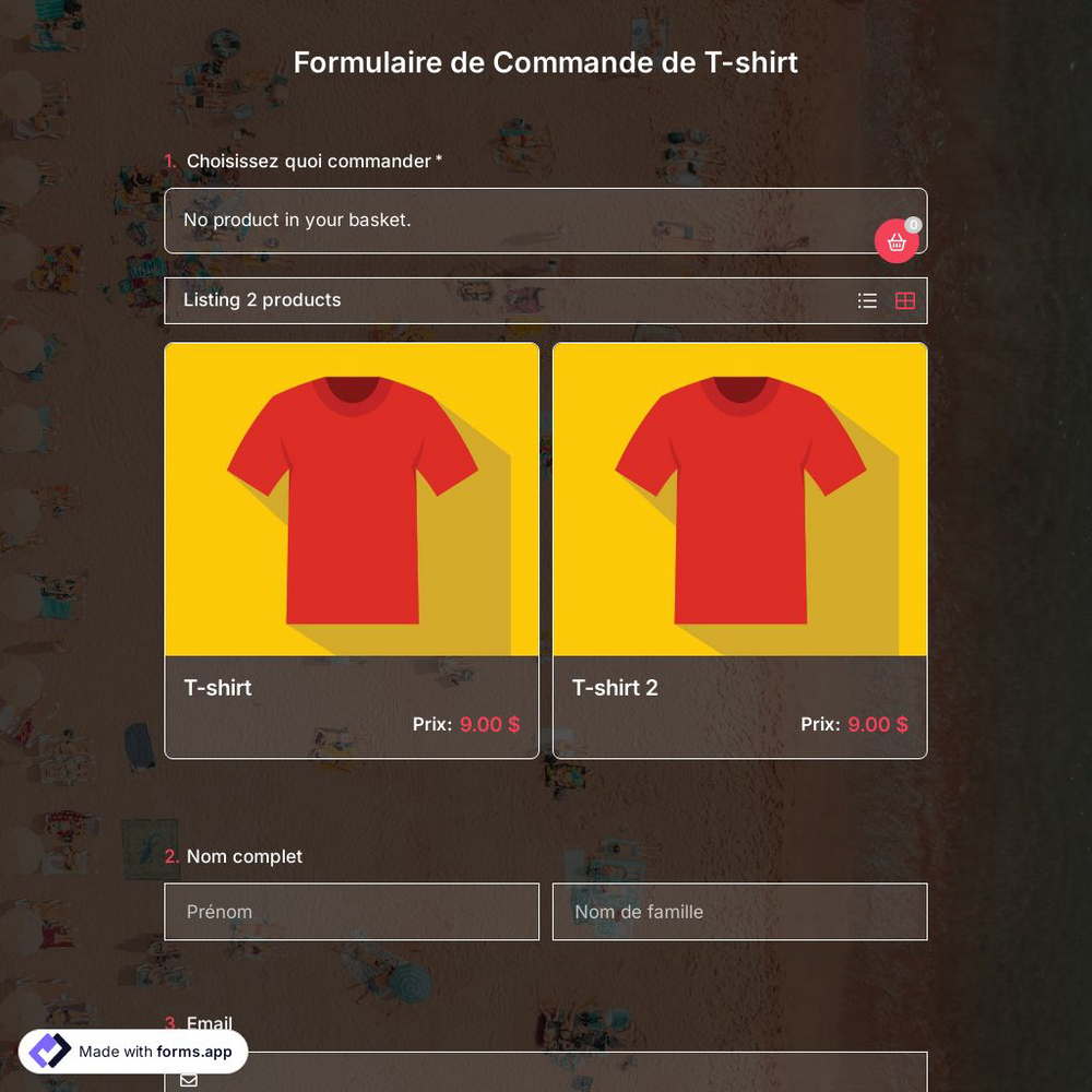 Formulaire de Commande de T-shirt