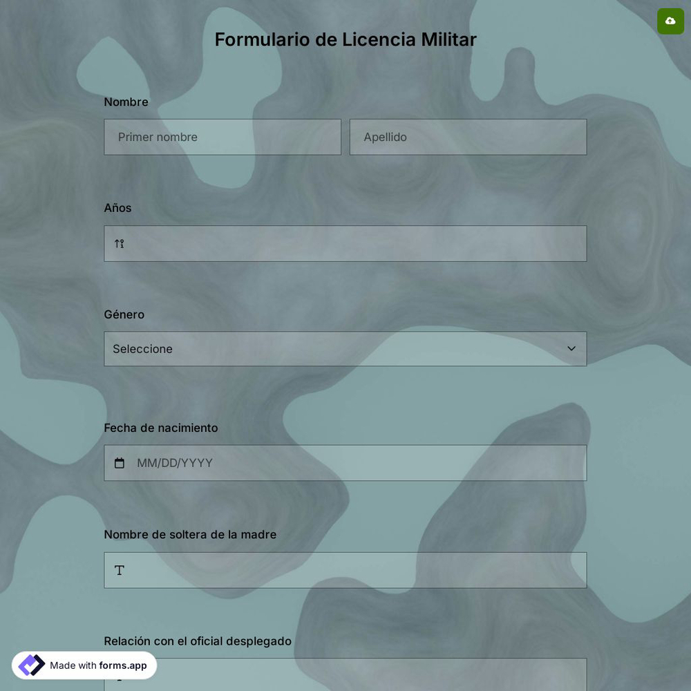 Plantilla de Formulario de Licencia Militar