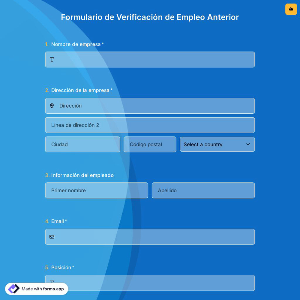 Plantilla de Formulario de Verificación de Empleo Anterior