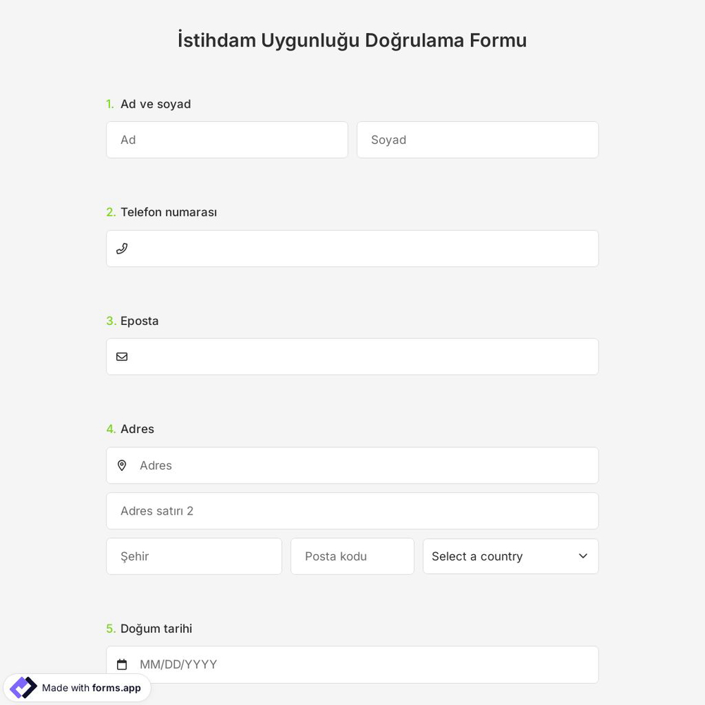 İstihdam Uygunluğu Doğrulama Formu Şablonu