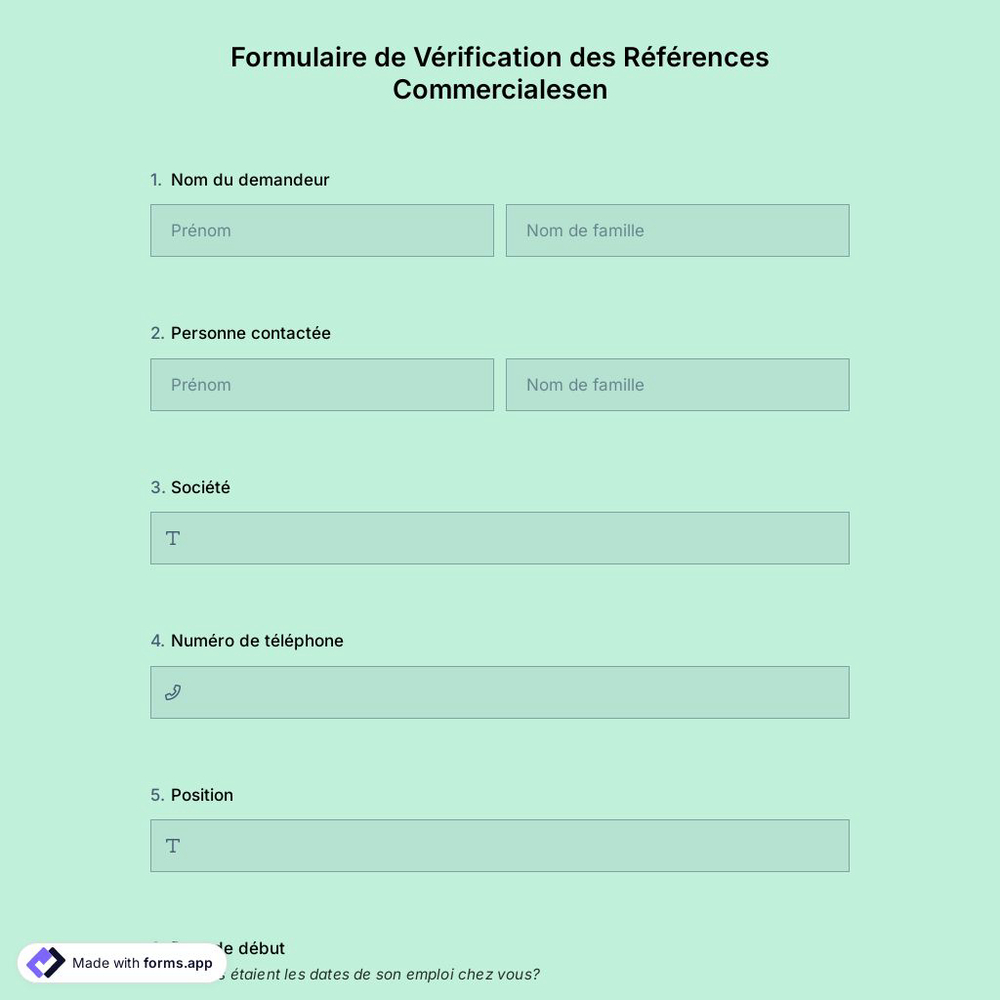 Formulaire de Vérification des Références Commercialesen
