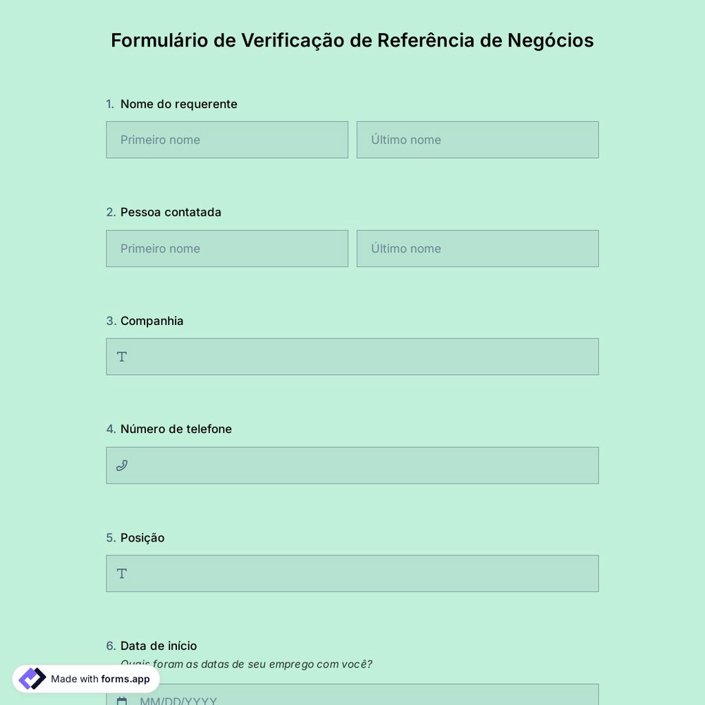 Formulário de Verificação de Referência de Negócios