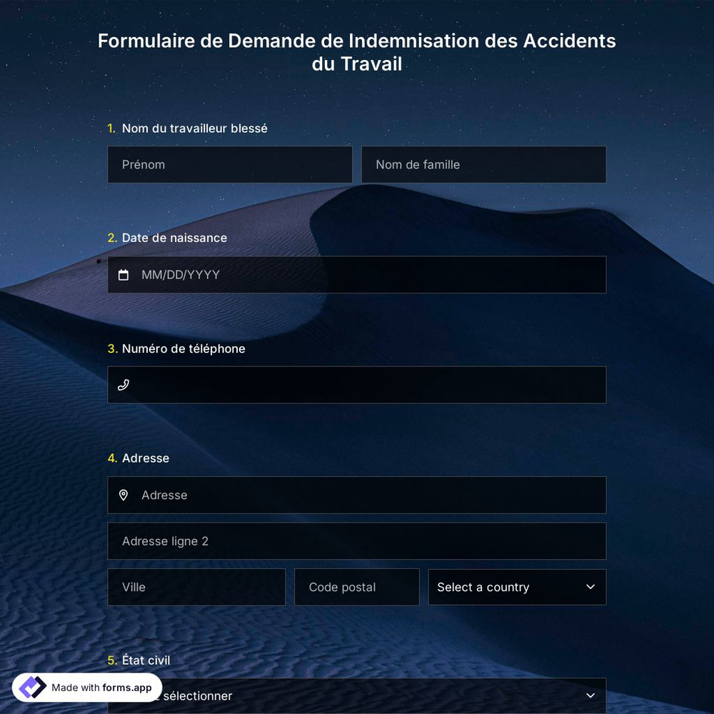 Formulaire de Demande de Indemnisation des Accidents du Travail