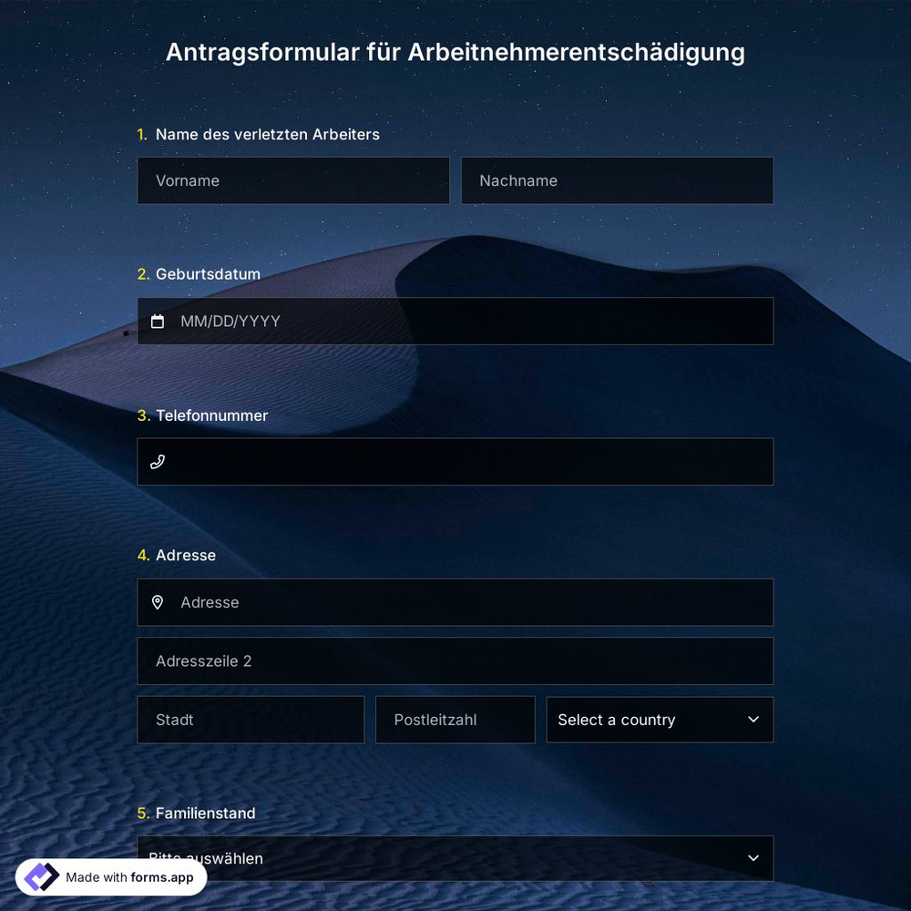 Antragsformular für Arbeitnehmerentschädigung
