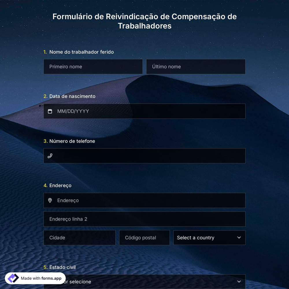 Formulário de Reivindicação de Compensação de Trabalhadores