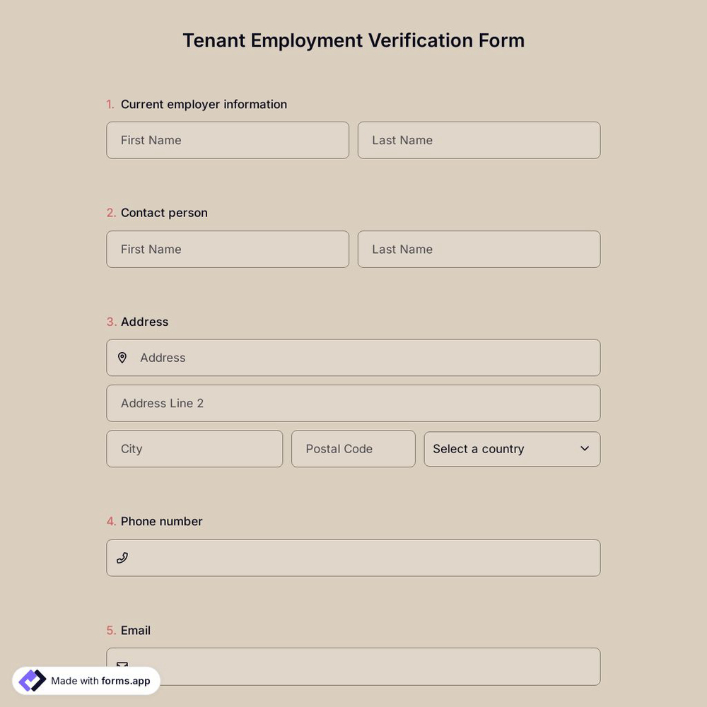 Tenant Employment Verification Form Template