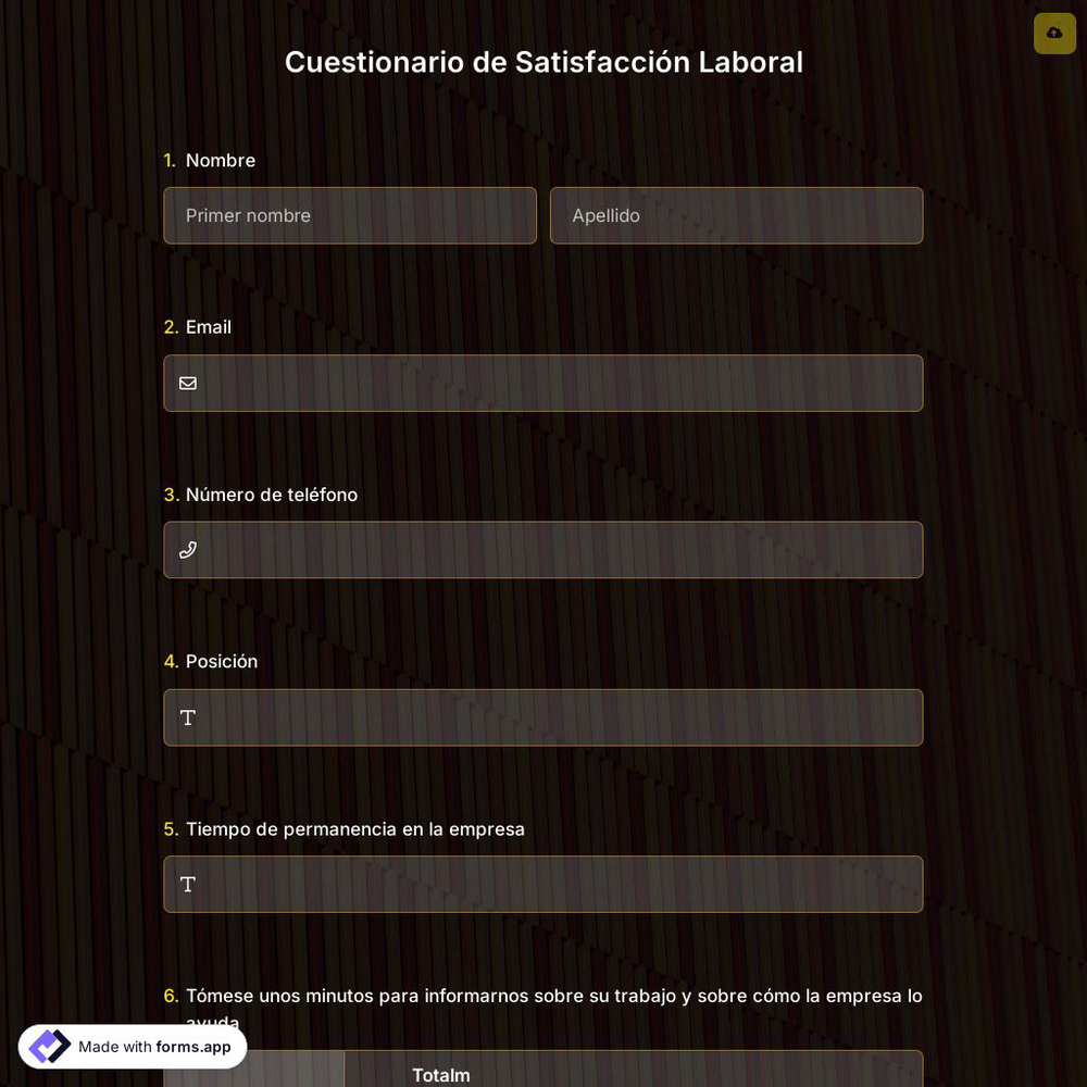 Plantilla de Cuestionario de Satisfacción Laboral