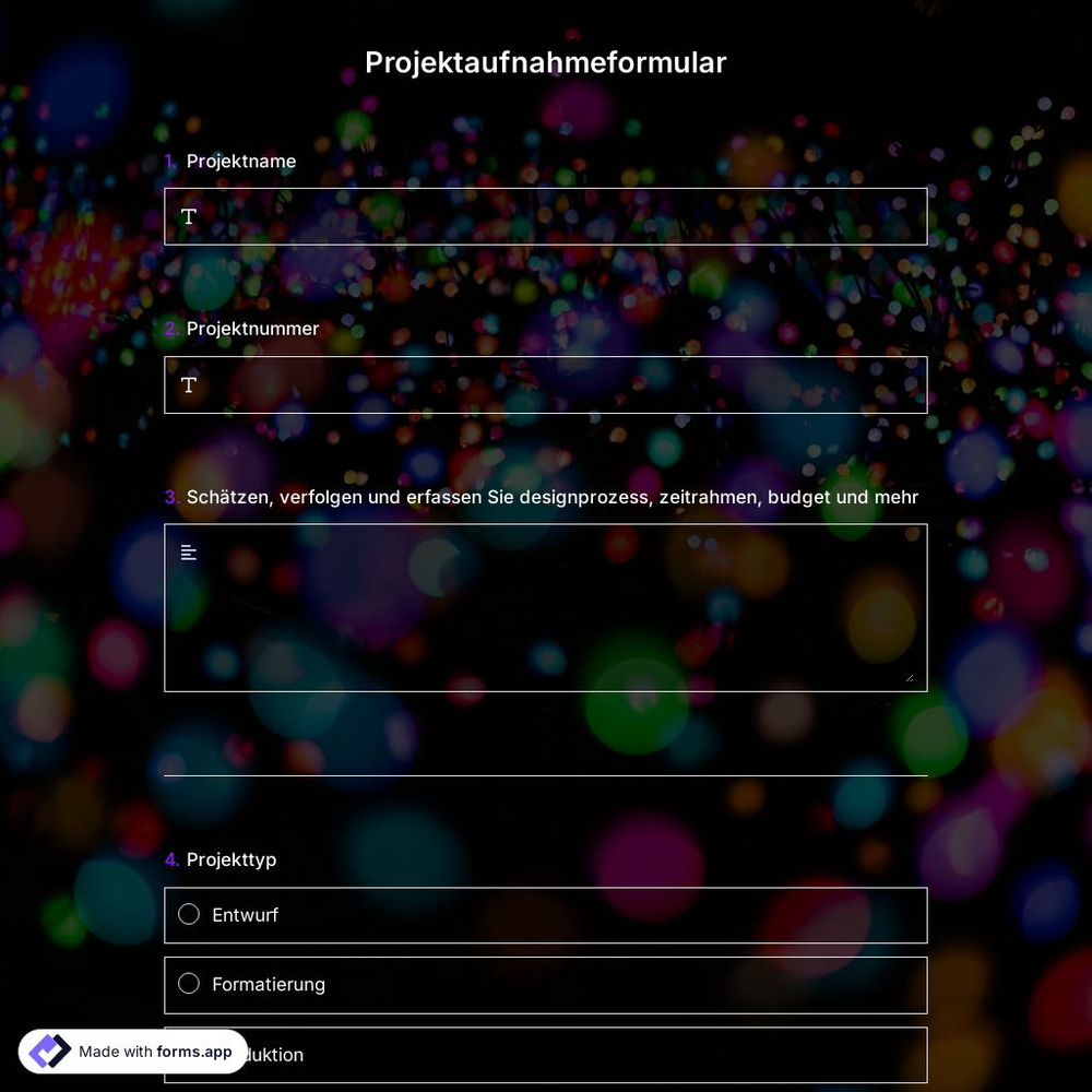 Projektaufnahmeformular